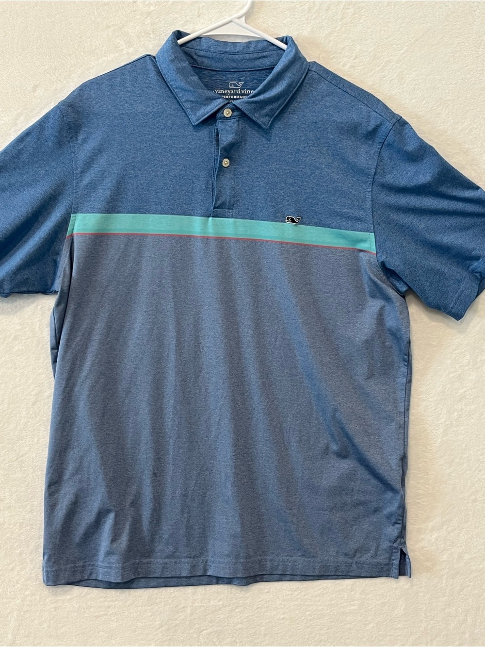 Vineyard Vines Men's Blue Polo with Aqua Stripe
